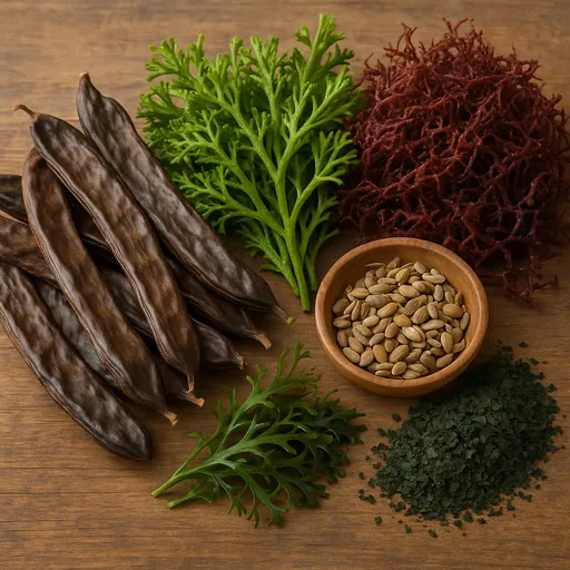 Locust beans, seaweeds and other algae